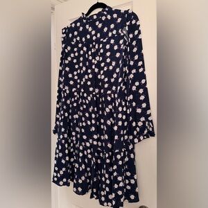 J. Crew Navy Dress with White and Purple Floral Pattern